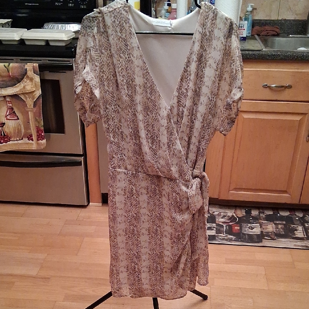 All in Favor Cream and Brown Patterned Midi Dress